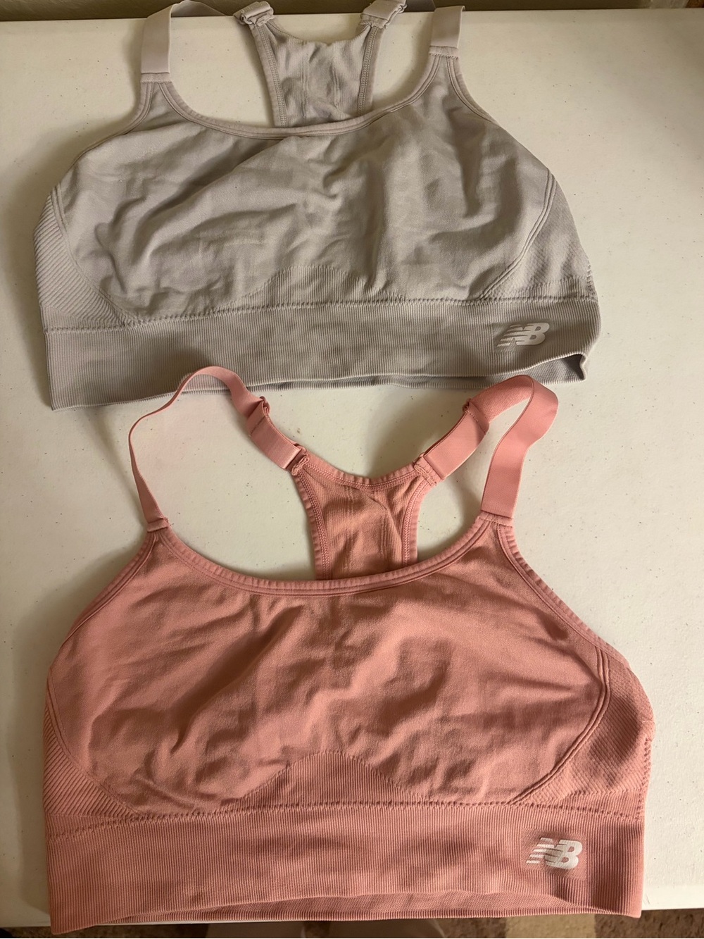 New Balance Women's Racerback Sports Bras - Pink & Light Gray